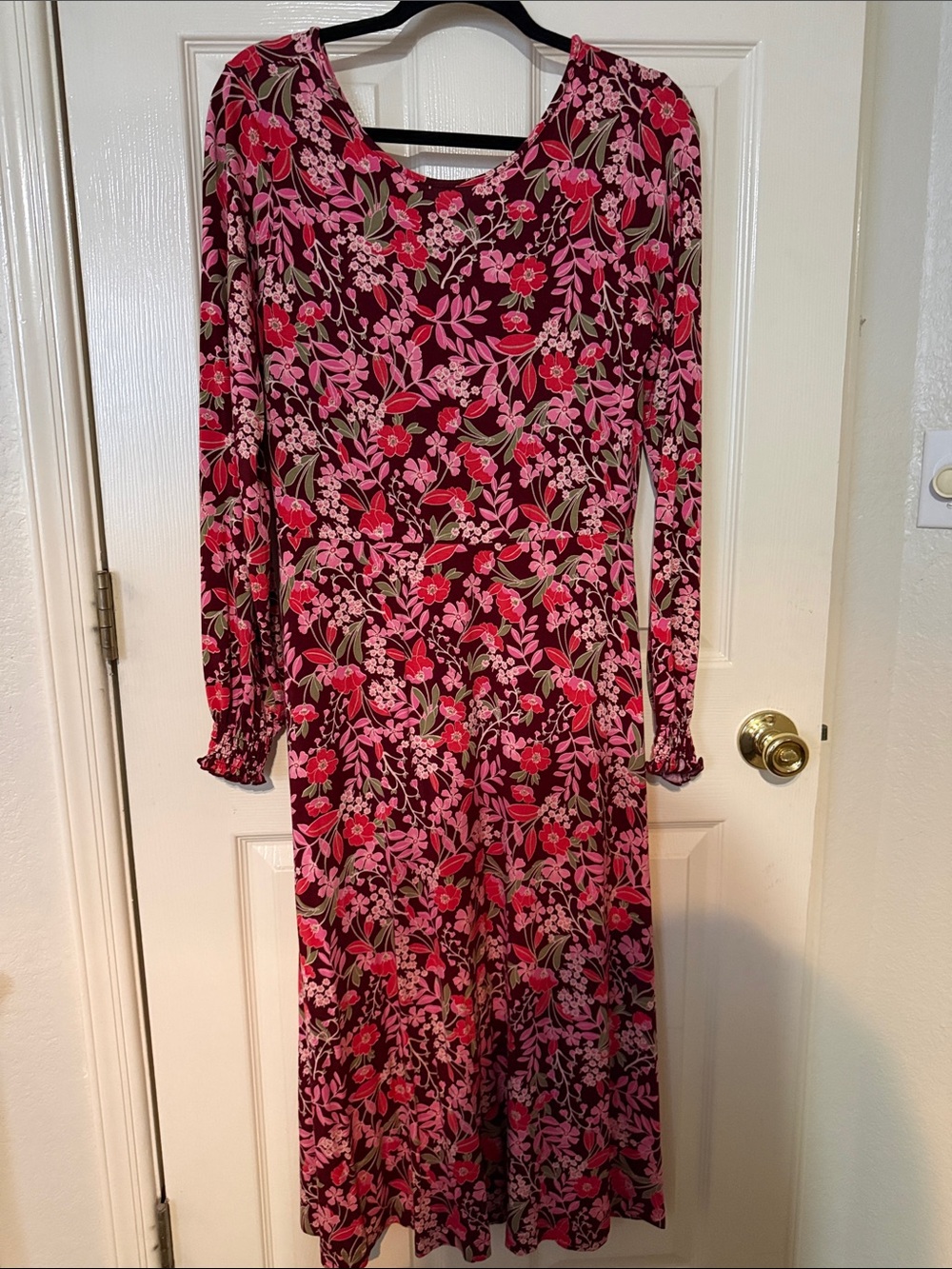 Draper James Pink and Red Floral Long Sleeve Midi Dress